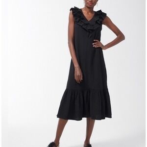 Chico's Sleeveless Gauzy Cotton Ruffle Edge Tiered Midi Dress 000 (XS) Black